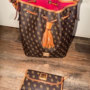 Dooney & Bourke Dark Brown and Tan Shoulder Bag with Tassel